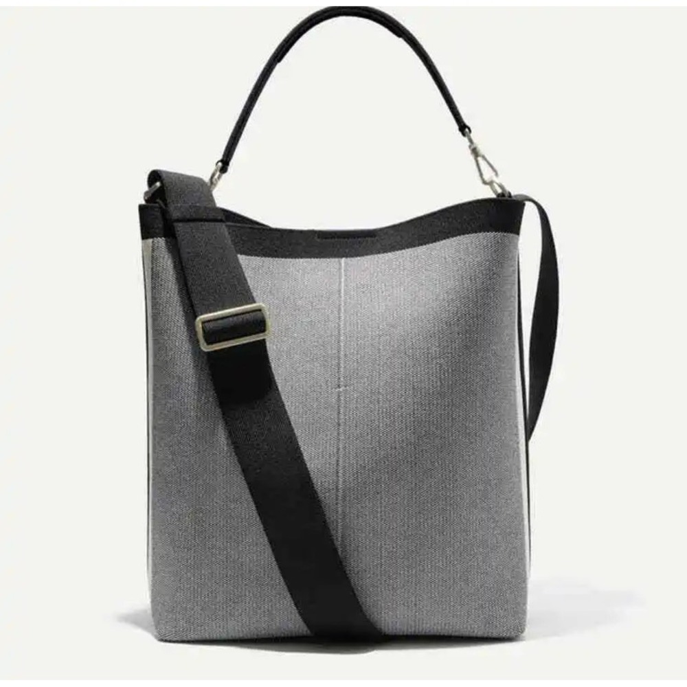 Rothy's The Bucket Bag Grey Mist Colorblock Knit Shoulder Bag 039-009 NIB